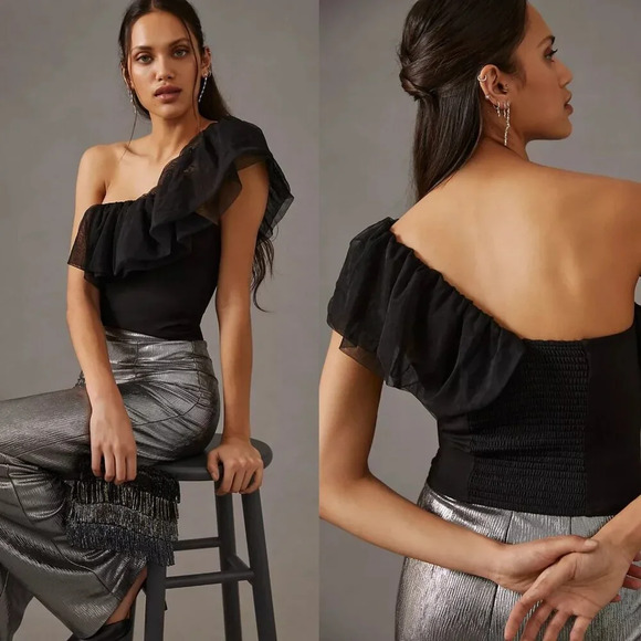 Anthropologie Sunday in Brooklyn One-Shoulder Top in Black XL NWOT $78 - Picture 1 of 11